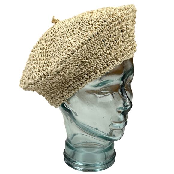 Karl Lagerfeld Paris Woven Straw French Girl Beret Cap Hat in Natural OS NWT - Picture 1 of 10